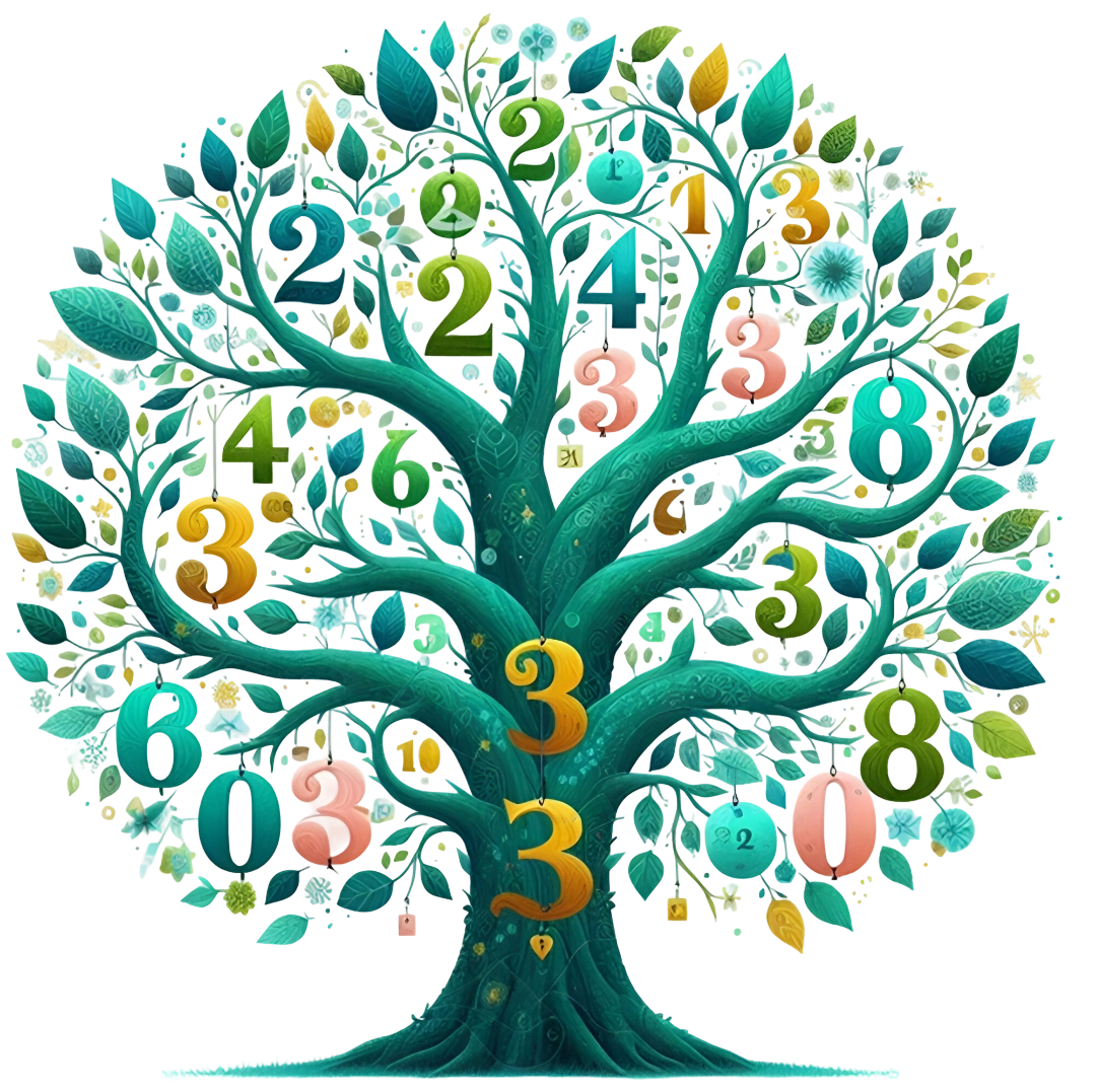 Gráfico de un árbol con números en sus ramas que representa la Psicoterapia numerológica en base 22.